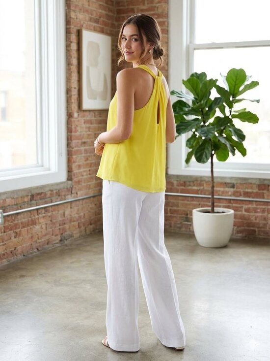 Alice + Olivia Tops - Alice + Olivia Yellow Twisted Halter Keyhole Racerback Tank Top Sz S